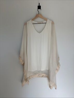 Soft Surroundings Silk Overlay Relaxed Flowy Tunic Blouse Cream 2X